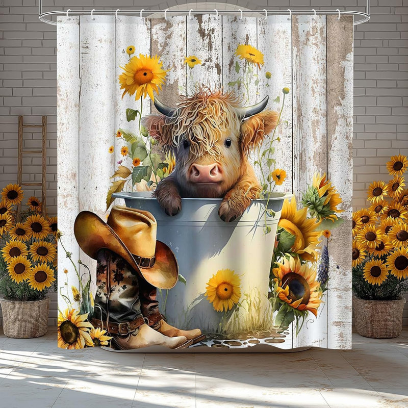 Ensemble de 4 rideaux de douche Highland Cow