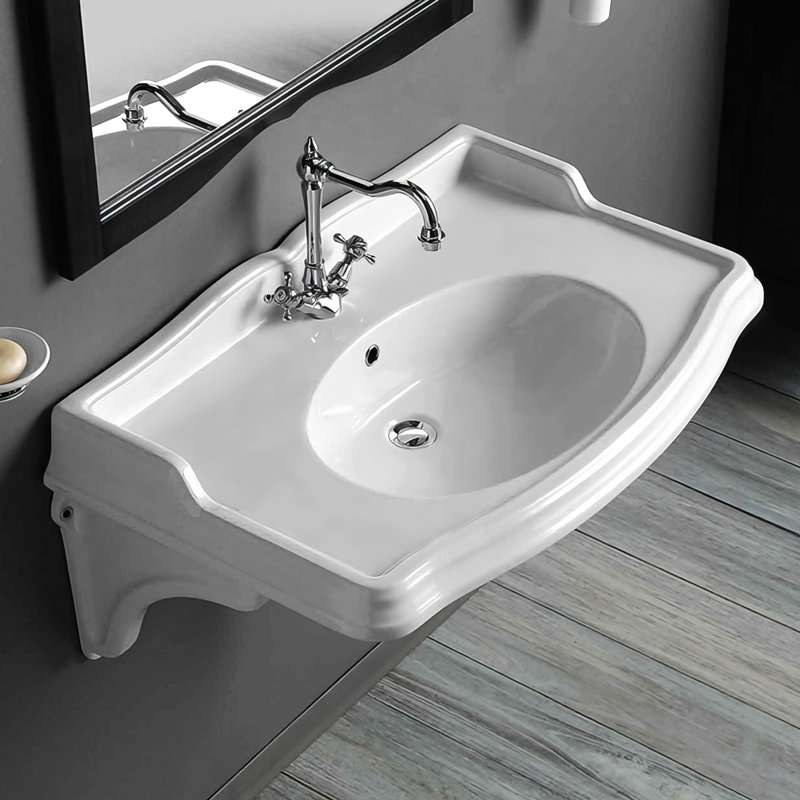 Whitehaus 40" Large Traditional Wall Mount Basin with Integrated Oval Bowl and Ceramic Shelf Supports, Single