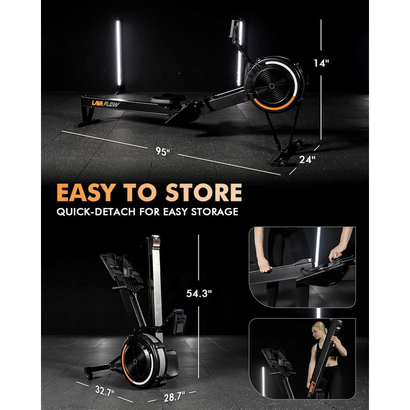 Rameur à air comprimé, 10 niveaux de résistance, moniteur de performance et application Bluetooth pour le gymnase à domicile