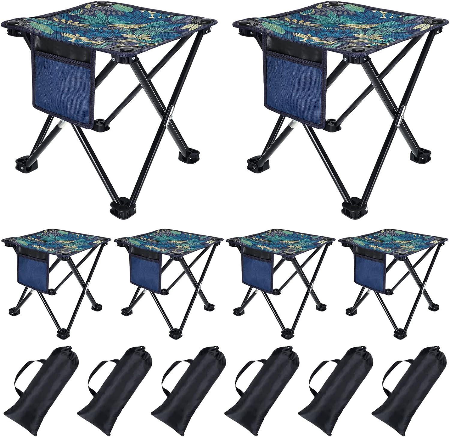 Set de 2 tabourets pliants gris - 100kg max - Camping jardin pêche