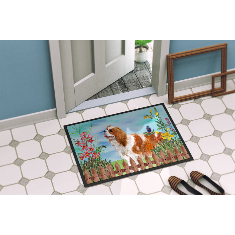 Cavalier épagneul spring 27 po x 18 po tapis de porte extérieur antidérapant, Rectangle 1 pi 6 po x 2 pi 3 po