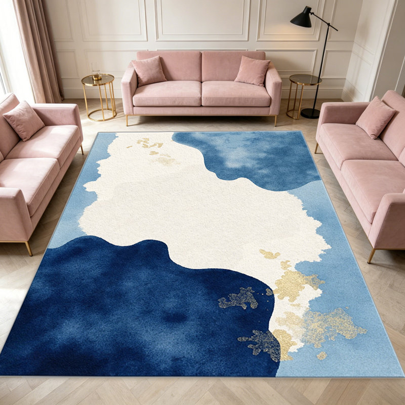 Abstract Watercolor Blue carpet-easy to clean, machine-washable, soft and comfortable; suitable for door mats, kitchens, living rooms, bedrooms, corridors, and laundry areas. Easy to clean, durable carpet for home decoration.