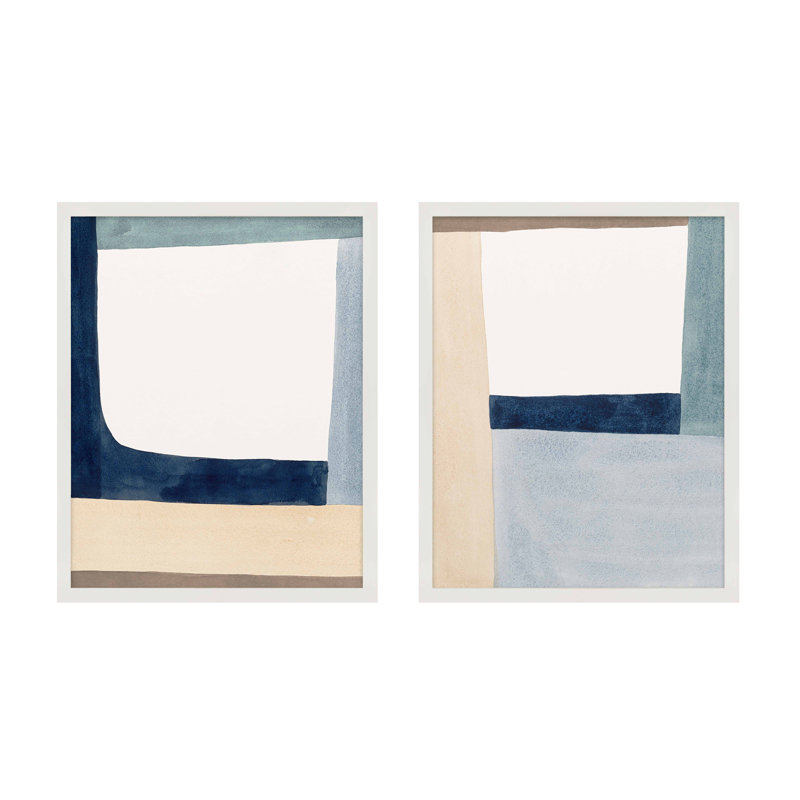 Composition In Blue by Julia Balfour, Picture Framed Paper, 30" H x 48" W, White