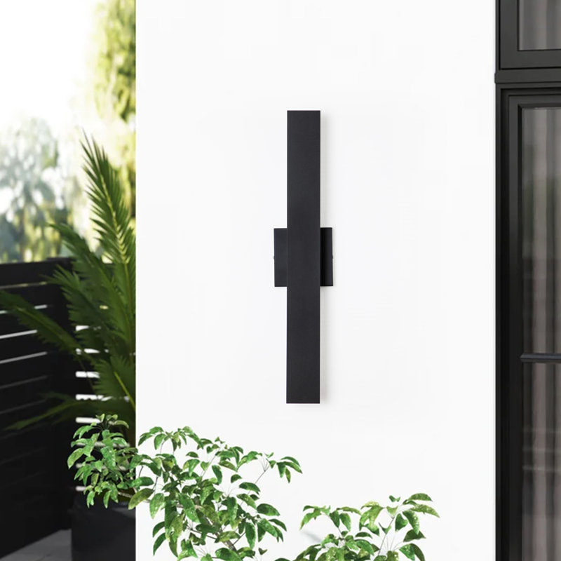 Anabrenda 2-Light Integrated LED Outdoor Armed Sconce, 22" H x 4.5" W x 1.75" D