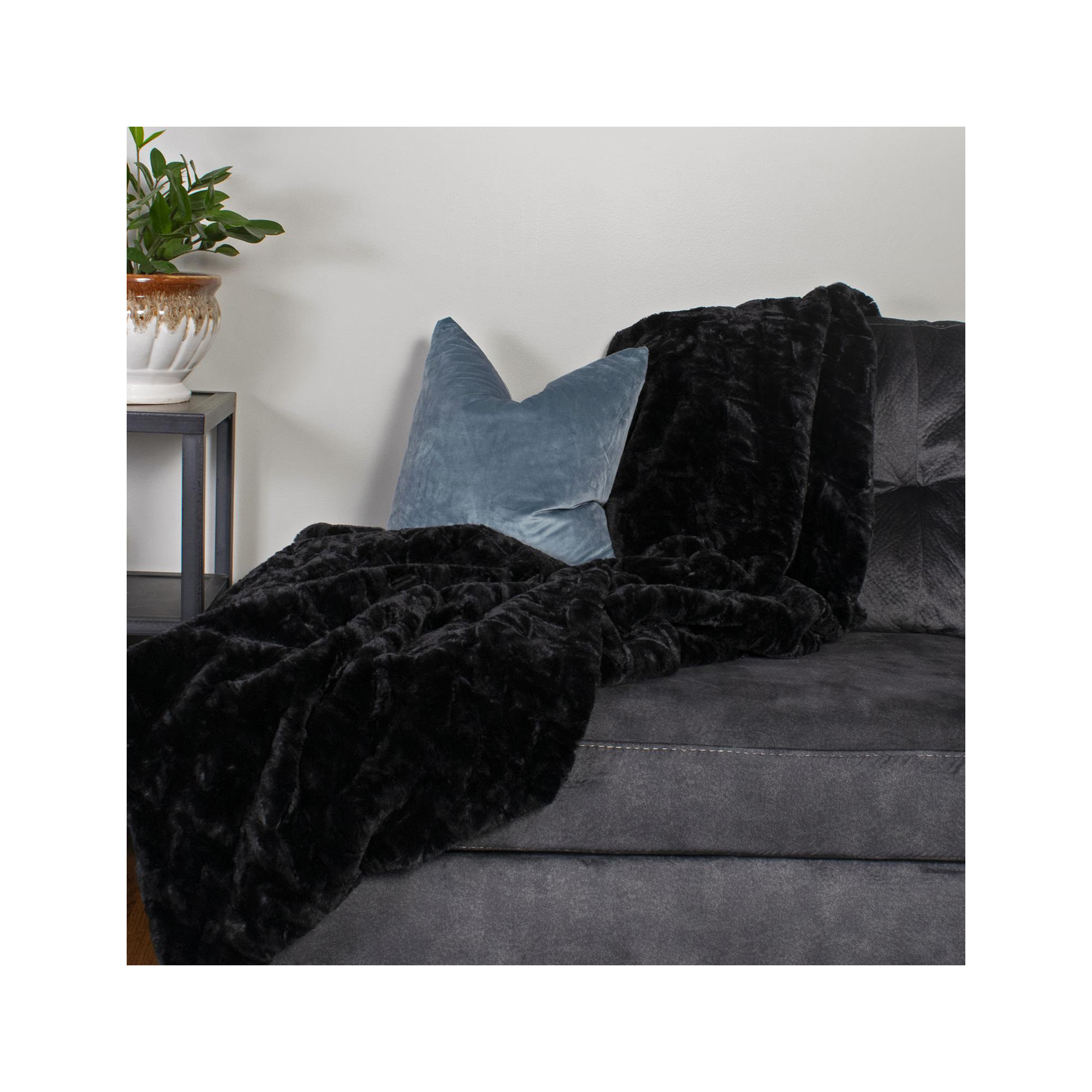 Dan High-pile Faux Fur Accent Throw Blanket, Black