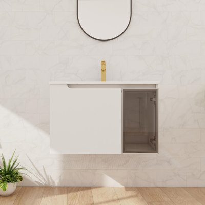 Meuble-lavabo mural simple 30 po avec lavabo en céramique, meuble-lavabo flottant avec 2 portes à fermeture en douceur