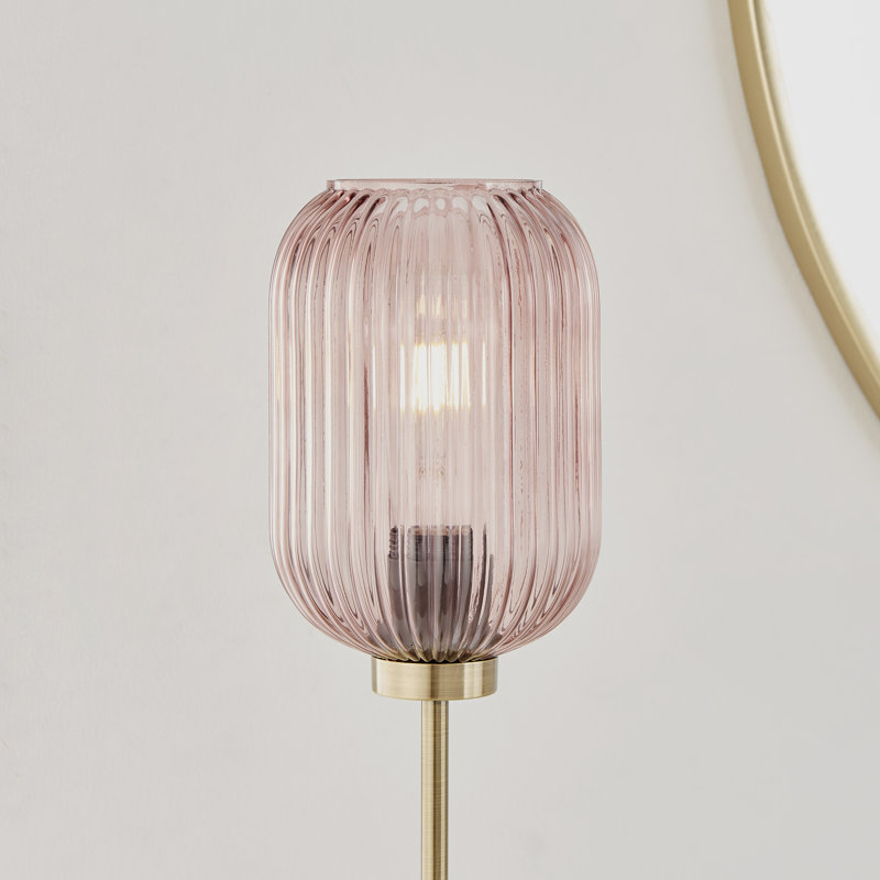 Anesia Table Lamp - Rose Fluted Glass and Brushed Metal Reading Lamp