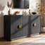 Buffet de 55 po style Mid-Century avec portes à grain ondulé et tablettes réglables, armoire de rangement en noyer foncé pour le salon, le vestibule et le bar-659505655