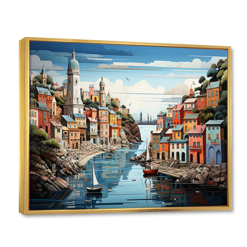 Coastal Minimalisme Harbor Hues I - impression, Cadre flottant doré, H 30 po x l 40 po x P 1,5 po