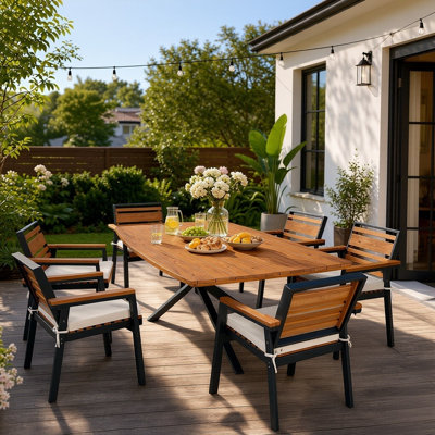 Ensemble de salle à manger 7 pièces en bois d'acacia avec 6 chaises rembourrées