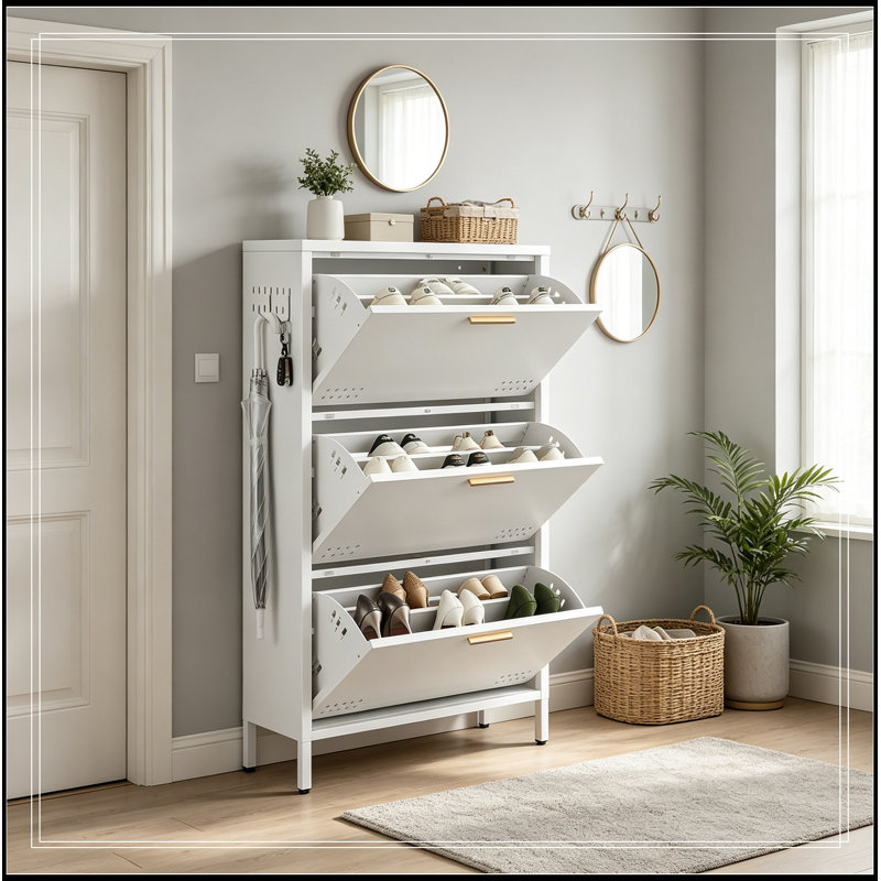 Armoire à chaussures avec 3 tiroirs rabattables, White