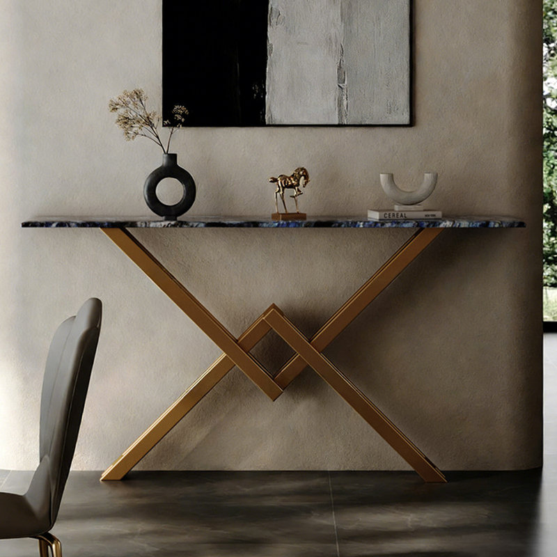 Console simple de style italien, Sodalite, 33,5 po H x 54,3 po L x 11,8 po P, Doré
