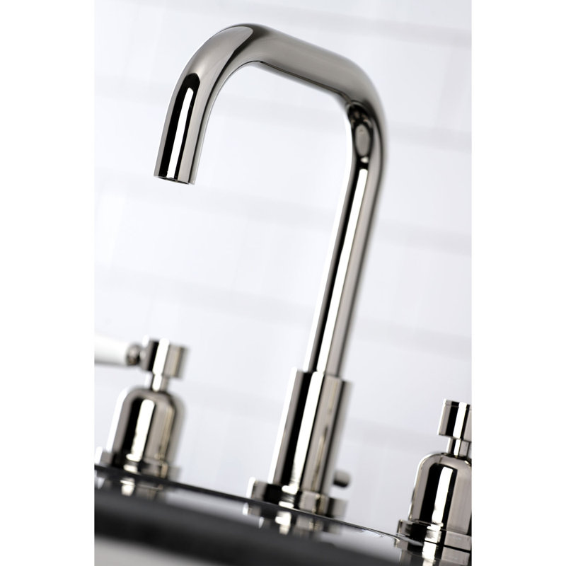 Robinet de salle de bain espacé Kingston avec ensemble de drain, Nickel poli, Poignée ronde