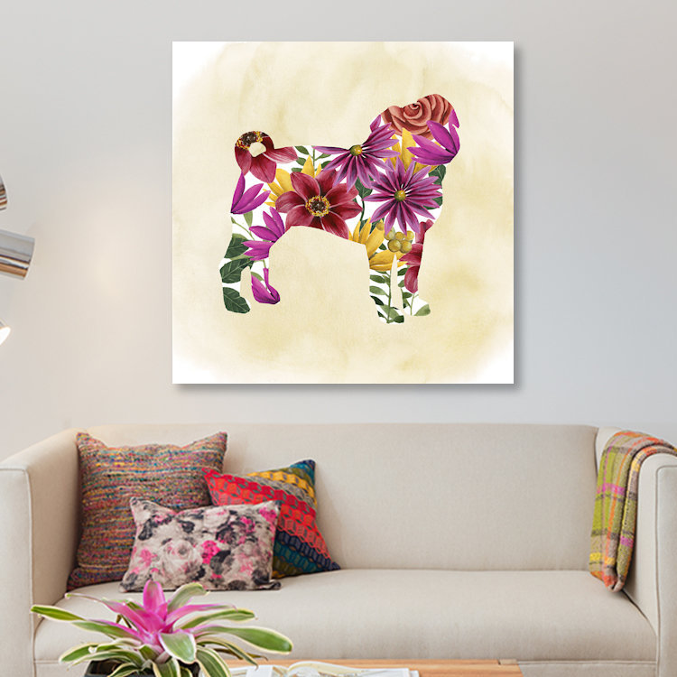 « fleur power pup iii », reproduction d’impression sur toile, H 26 po x l 26 po x P 1,5 po, Toile tendue, Pas de tapis