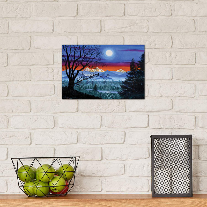 Three Sisters Overlooking A Moonlit River by Laura Iverson - Wrapped Canvas Painting, 20.32 cm H x 30.48 cm W