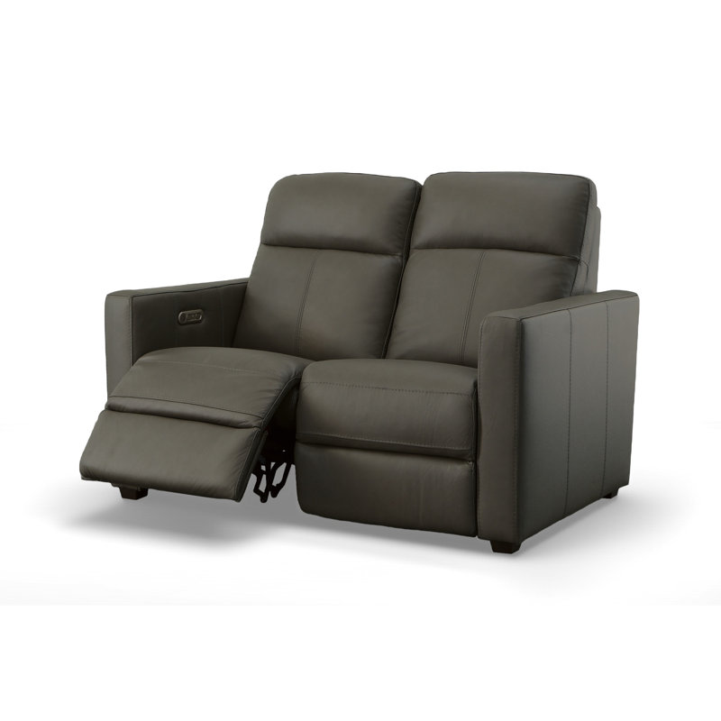 Broadway Leather Power Reclining Loveseat with Power Headrests, Shale Leather Match