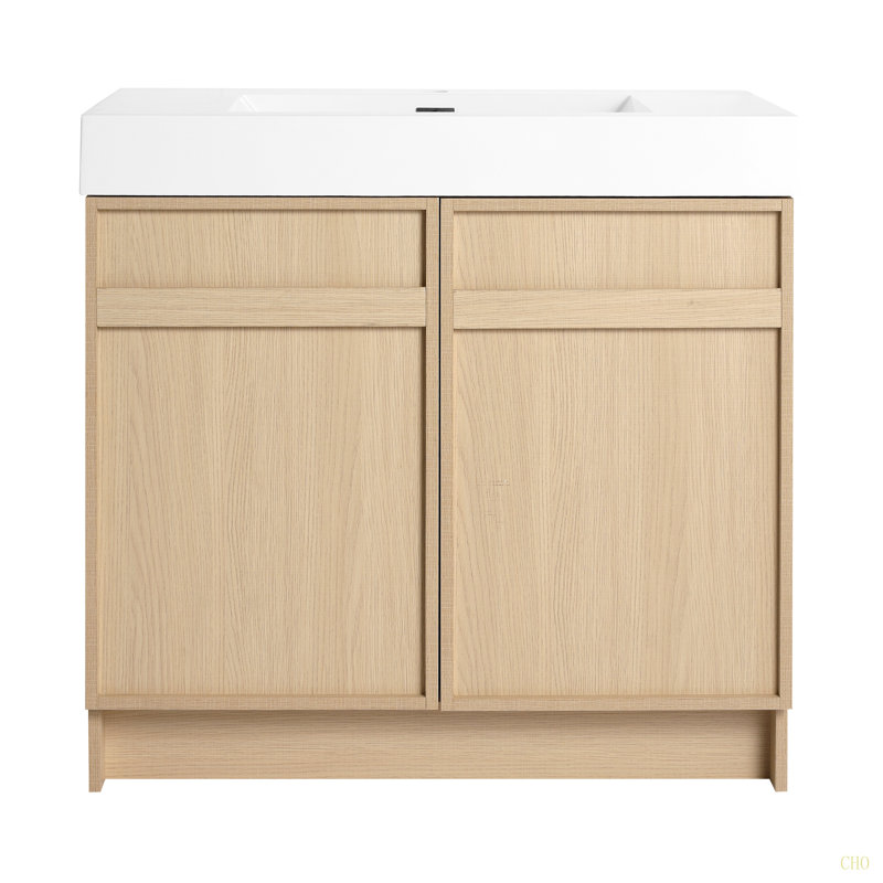 Meuble-lavabo sur pied 36 po avec lavabo en résine 2 portes d'armoire à fermeture en douceur ((KD-PACKING), 36"
