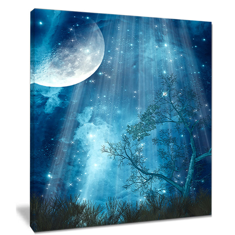 «Big Moon in Blue Forest», impression, Toile tendue avec châssis, H 40 po x l 30 po x P 1,5 po