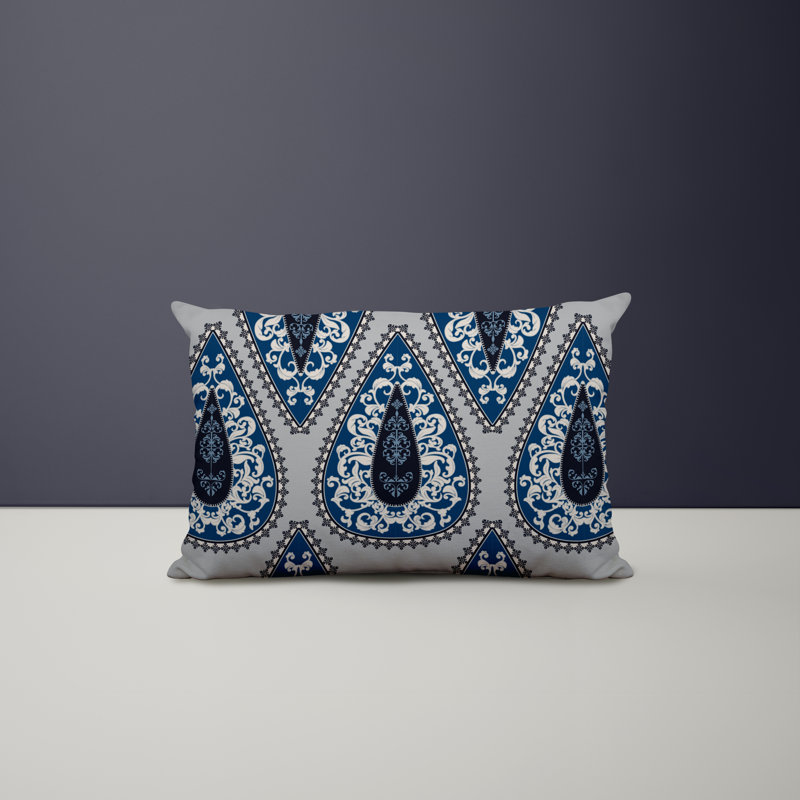 Paisley Outdoor Reversible Throw Pillow, Gray