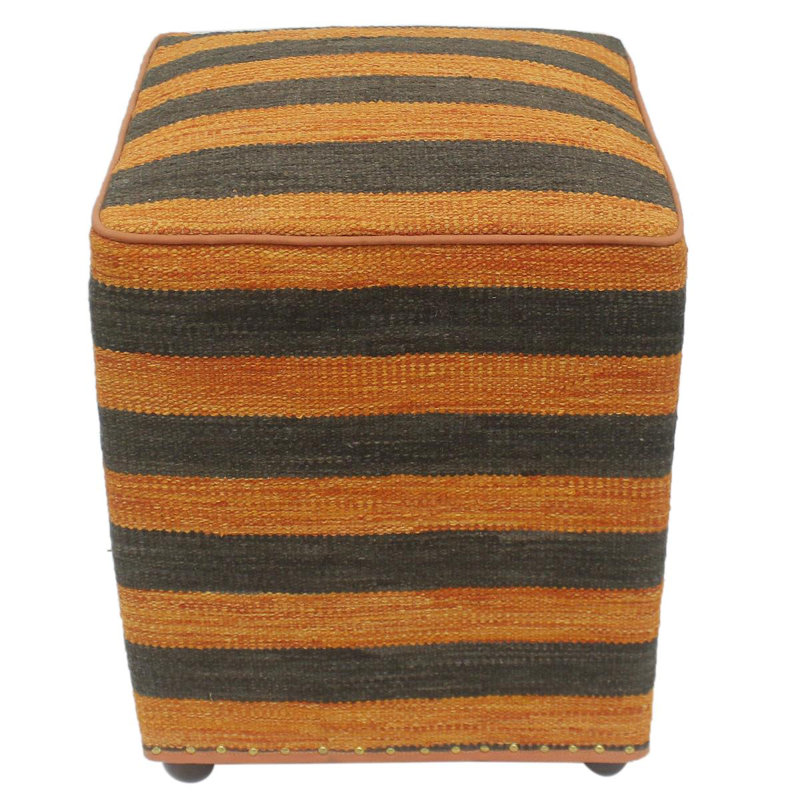 Repose-pieds standard carré de 15 po de largeur Aprea, Orange clair / laine noire