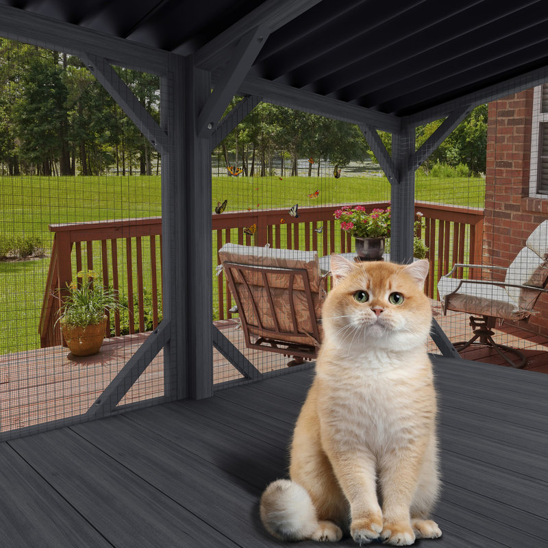 Boîte à fenêtre pour chat - Extérieur de 43,3 po avec filet anti-insectes, matériau en bois d'épinette, spacieuse pour plusieurs petits chats, confort toutes saisons, moustiquaire facile à installer sur les fenêtres du bas, cadre, félins,