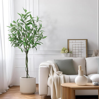 Arbre d'eucalyptus artificiel, décor de grande plante artificielle moderne en pot pour l'intérieur et l'extérieur