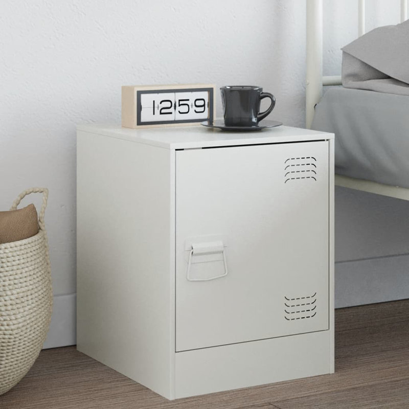 66 34.5cm W Steel Bedside Table, White, Individual