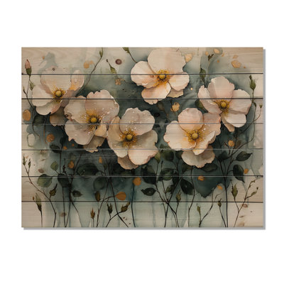 Aquarelle de roses Thorn and Bloom I - impression sur bois de roses - sur bois de pin naturel