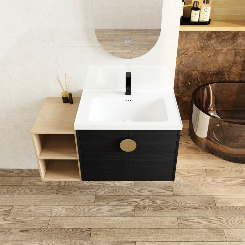 Meuble-lavabo de salle de bain en châtaignier noir, lavabo de 40 po, portes à fermeture douce, lavabo mural