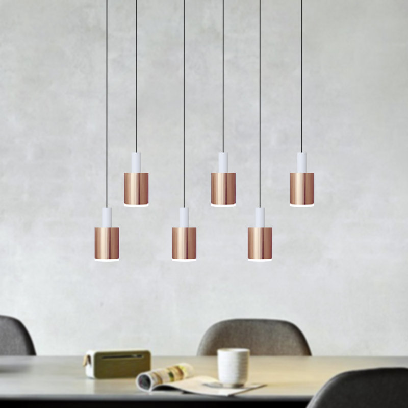 Luminaire suspendu grappe en pot 6 lumières Essoura, Blanc / Cuivre