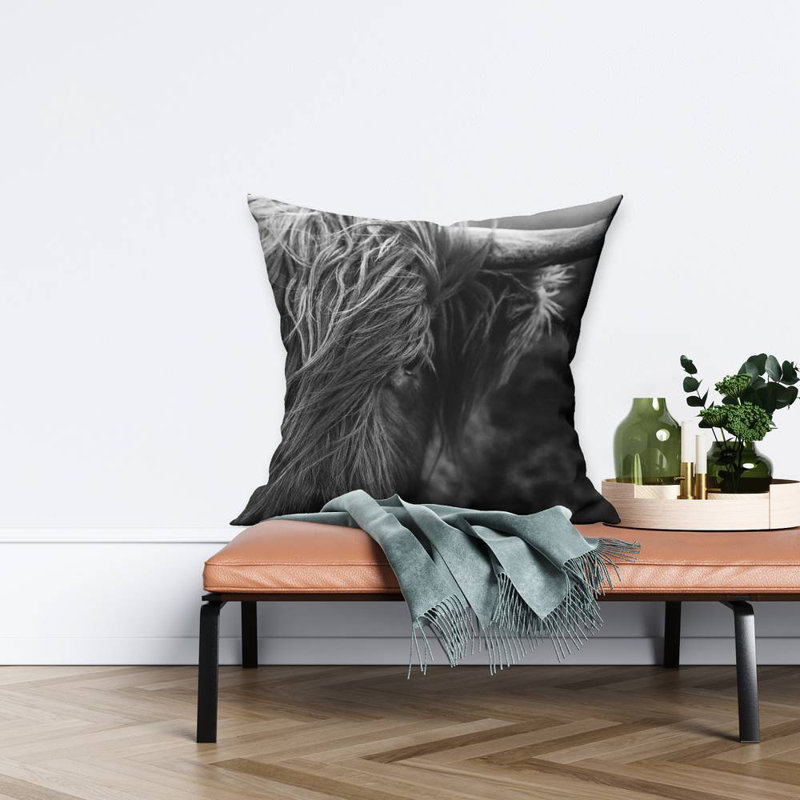 Monochrome Portrait Highland Cow | White Poly Twill Throw
