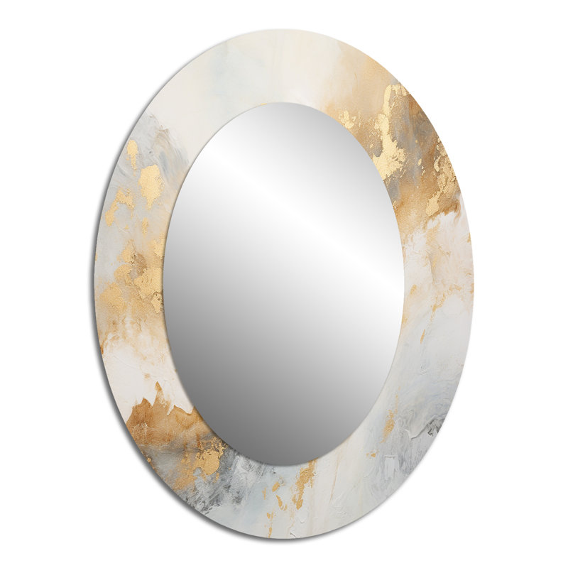 Or et blanc Magic Marble Geode III - grand miroir en marbre, décor de miroir mural doré unique, impression d'art en métal