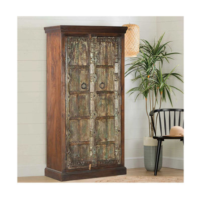 Distressed Blue Teak Wood Antique Door Repurposed 67 in. Tall Bedroom Armoire -  Far Pavilions, TG-70-072