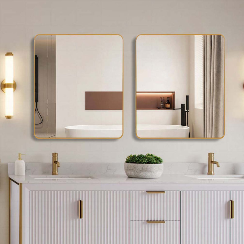 Miroir mural mural en métal pour salle de bain, Doré
