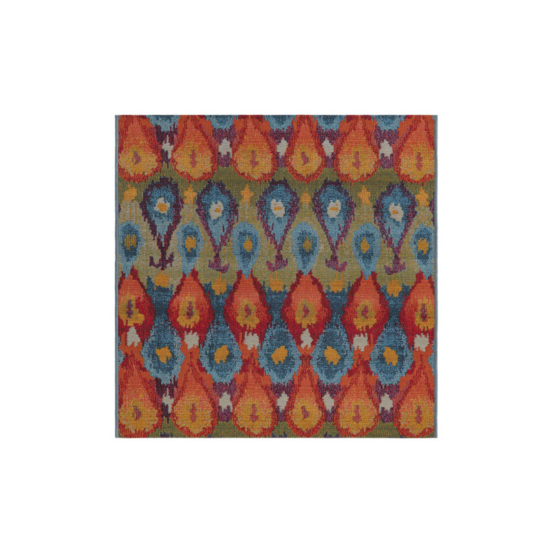 Tapis bleu intérieur / extérieur Newt Ikat, Rectangle 3 pi 3 po x 5 pi 3 po