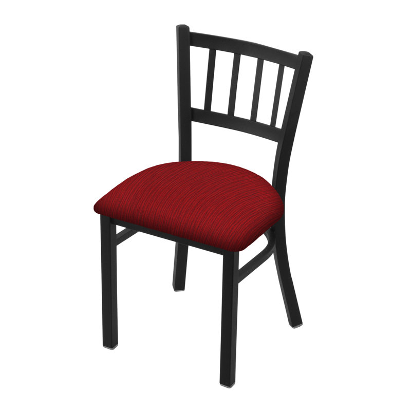 Chaise Contessa 610, Noir froissé, Tissu graphique coquelicot