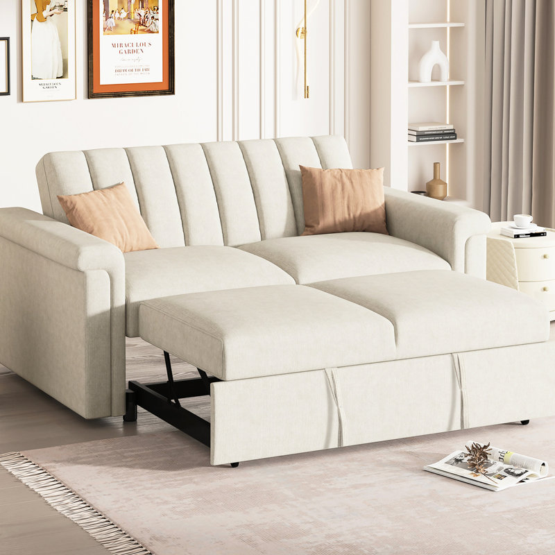 Canapé-lit convertible à coussins moelleux pour deux personnes, 31.5" x 63" W x 35" D, Beige