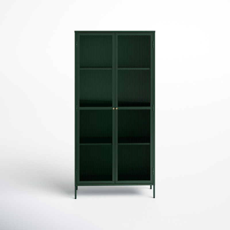 Arnika 75" Green Metal and Fluted Glass Display Cabinet