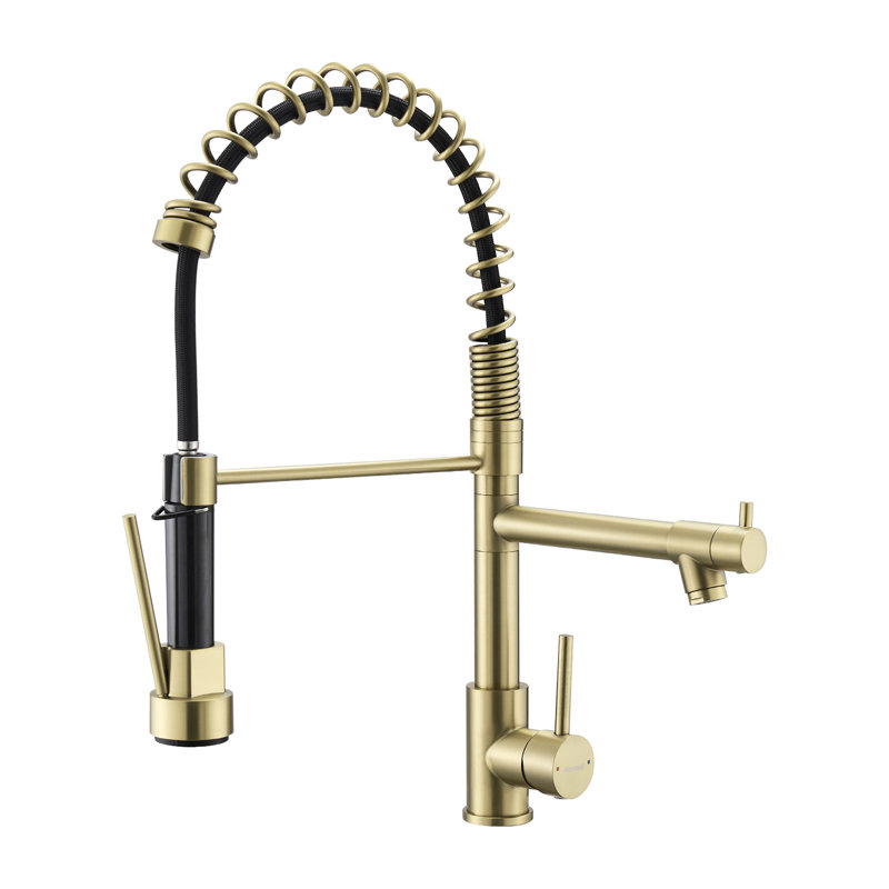 Pull Down Kitchen Faucet, Stainless Steel, Single Handle, Brushed Gold, Contemporary Appeal Precision Engineering
