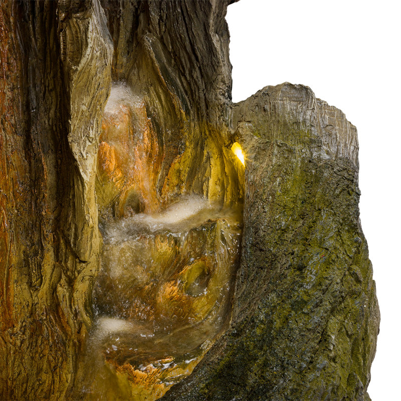 Fiberglass and Resin Tiered Woodcut Fountain, 63" H x 31" W x 40" D
