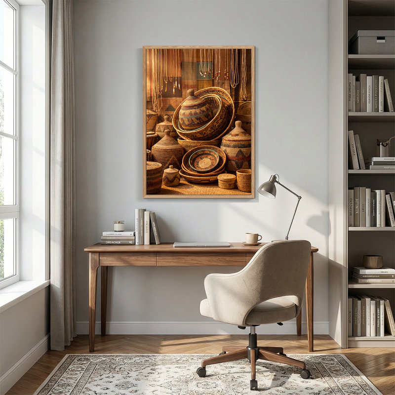 Art mural sur toile avec paniers tissés avec perles suspendues, 24"H x 18"W