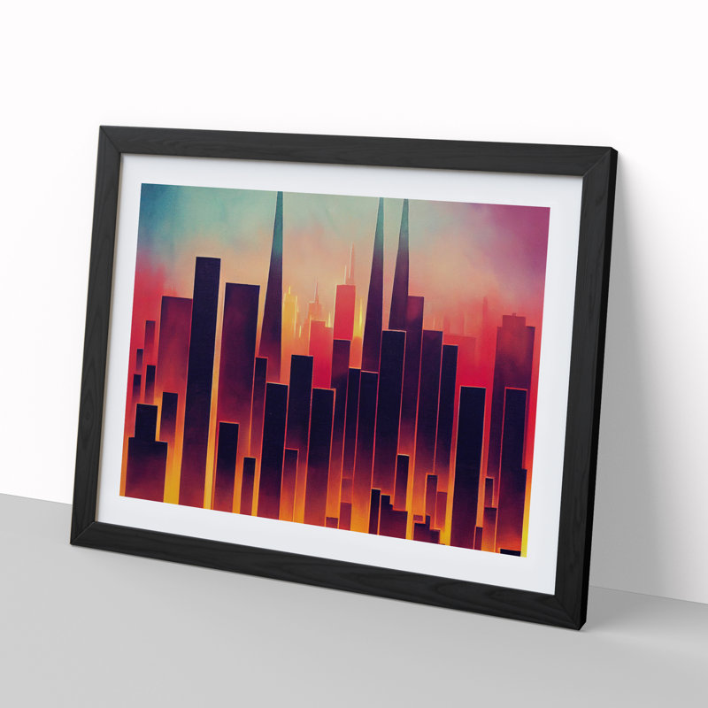 Flourishing City Skyline Architecture Abstract - Single Picture Frame Painting, 34cm H x 46cm W x 2cm D, Black