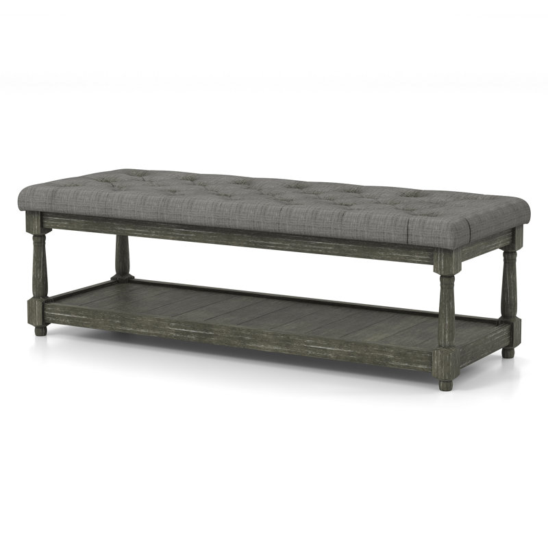 Banc de rangement rembourré avec tablettes Hetzel, gris,  H 18,25 po x l 54 po x P 23 po