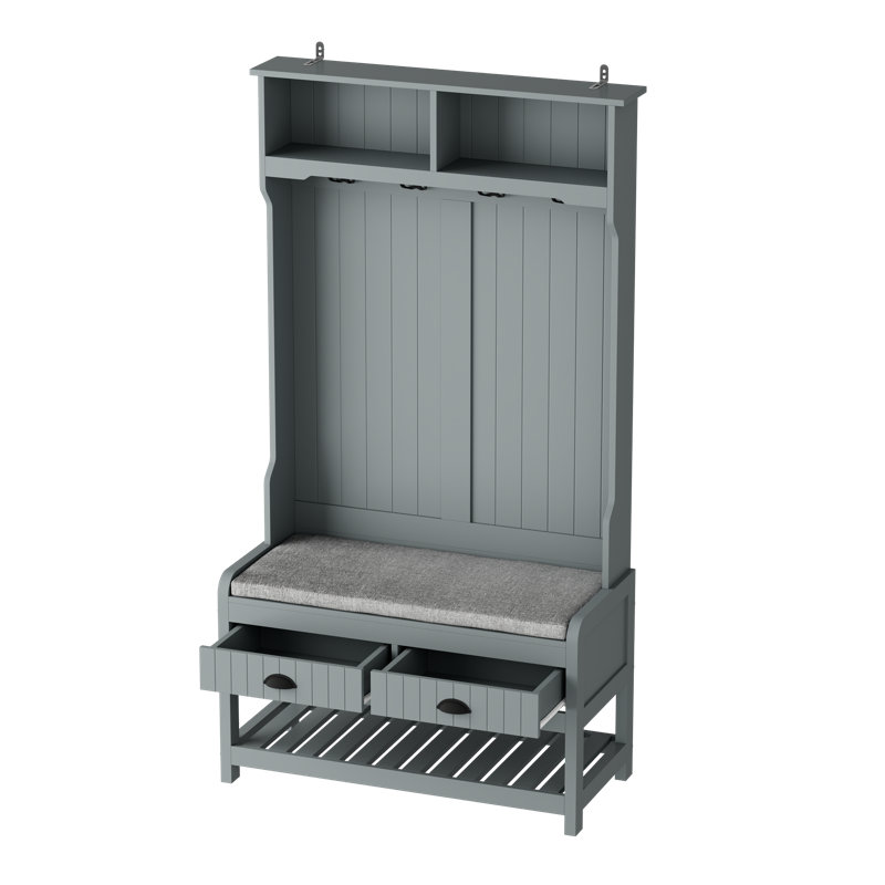 Portemanteau avec banc et rangement pour chaussures, gris