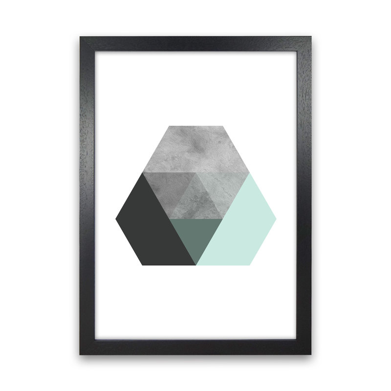 Geometric Mint And Black Hexagon by Pixy Paper - Wrapped Canvas Print, Black Framed, 84cm H x 59.4cm W x 3cm D