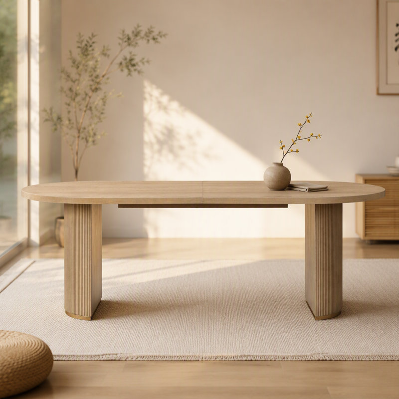 Table de salle à manger ovale à double piédestal, Naturel