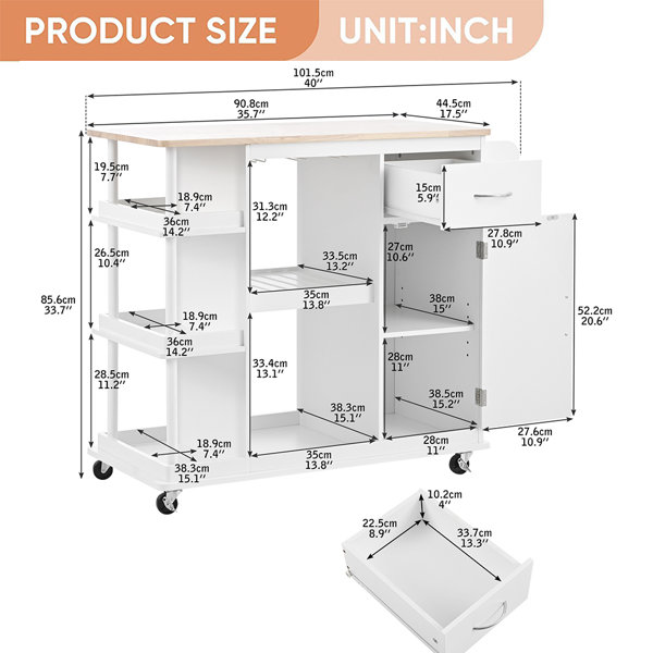 Red Barrel Studio® VicenniaKitchen Island on Wheels - Portable Kitchen Cart