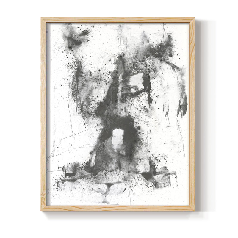 Graphite abstrait II, reproduction encadrée - bois massif, H 11 po x l 9 po