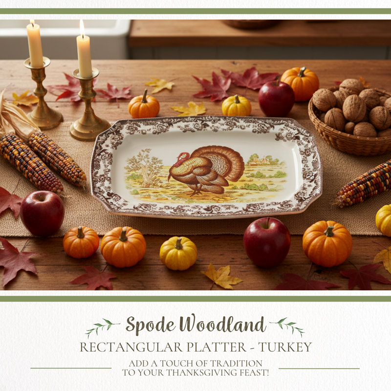Spode Woodland Turkey Rect Platter 17.5" Turkey
