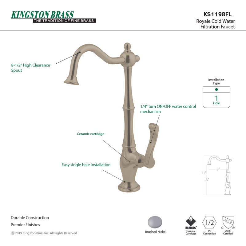 Royale Single Handle Kitchen Faucet, Brushed Nickel